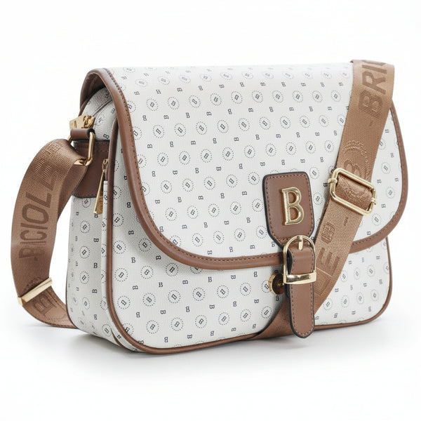 borsa firmata BRICIOLE BEIGE nuova donna cinghia nuova FANTASIA scritte tracolla