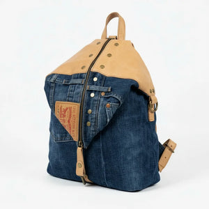 Zaino MADE IN ITALY in jeans LEVI'S vera pelle e borchie di alta qualità modello biker donna