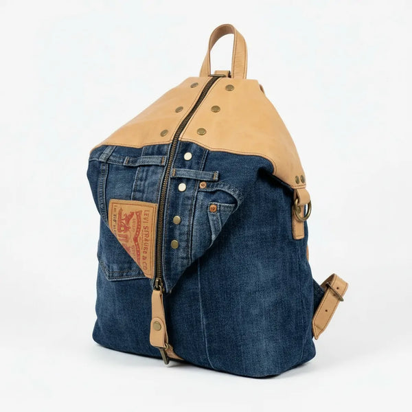Zaino MADE IN ITALY in jeans LEVI'S vera pelle e borchie di alta qualità modello biker donna