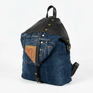 Zaino MADE IN ITALY in jeans LEVI'S vera pelle e borchie di alta qualità modello biker donna