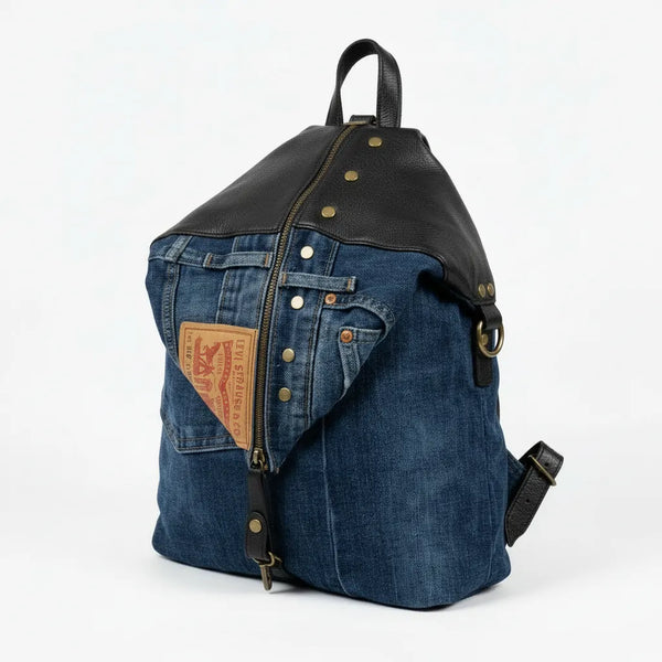 Zaino MADE IN ITALY in jeans LEVI'S vera pelle e borchie di alta qualità modello biker donna