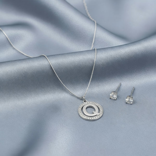 Set Parure Collana con Iniziale e Orecchini Punto Luce Acciaio Inossidabile - Regolabile (A-Z)