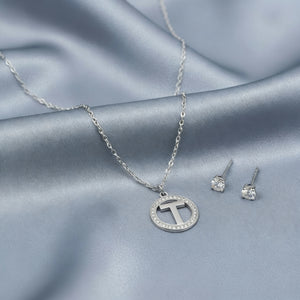 Set Parure Collana con Iniziale e Orecchini Punto Luce Acciaio Inossidabile - Regolabile (A-Z)