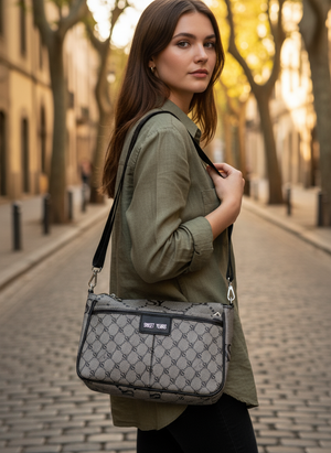 Borsa Firmata SWEET YEARS multi tasche new nera Donna fantasia logo Zip Tracolla