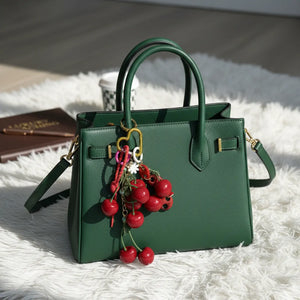 Ciondolo Charm Borsa Ciliegie Rosse con Moschettone Oro - Portachiavi Decorativo Estivo