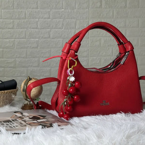 Ciondolo Charm Borsa Ciliegie Rosse con Moschettone Oro - Portachiavi Decorativo Estivo