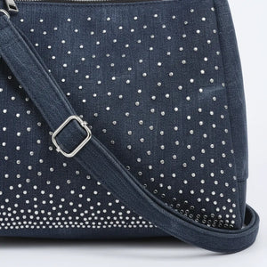 La Saridda - Borsa jeans denim tracolla sacco spalla monomanico strass glitter jeansata