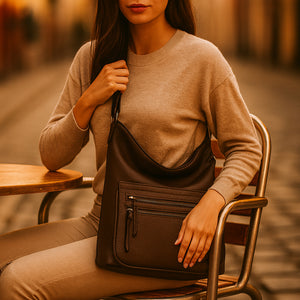 Baci & Abracci - Borsa firmata a tracolla capiente morbida simil pelle morbida venata multi tasche