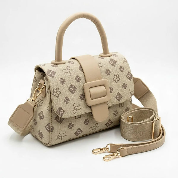SWEET YEARS - Borsa borsetta clutch zip donna firmata tracolla logata simil pelle Motivo Quadrifogli e Fiori picche