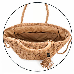 LA sposata – Borsa Coffa Donna in Paglia Naturale Traforata cuore Grande Vimini Mare Spiaggia Palma Decorata