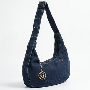 La Luna - Borsa firmata Gyoiamea jeans denim tracolla sacco spalla