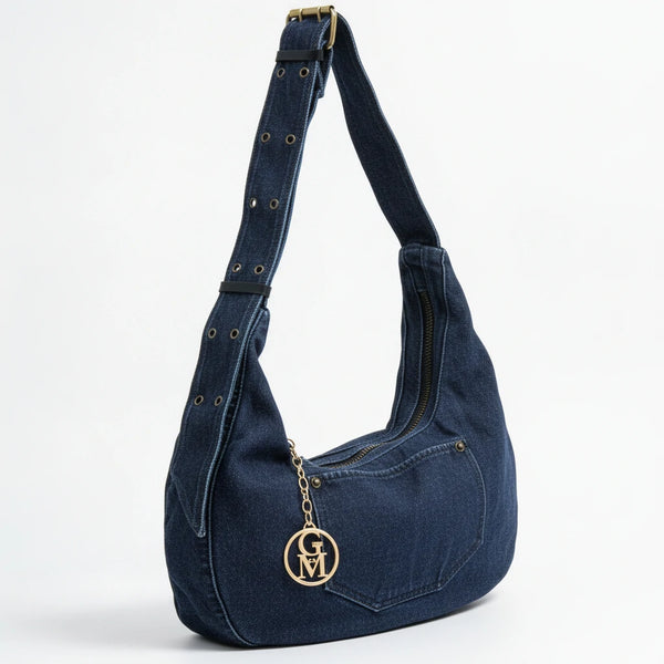 La Luna - Borsa firmata Gyoiamea jeans denim tracolla sacco spalla