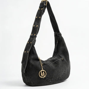 La Luna - Borsa firmata Gyoiamea jeans denim tracolla sacco spalla