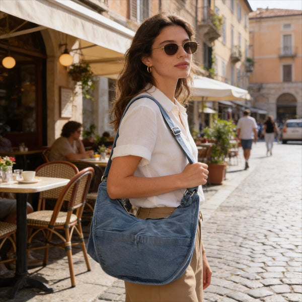 La Amunì - Borsa firmata Gyoiamea jeans denim tracolla sacco spalla