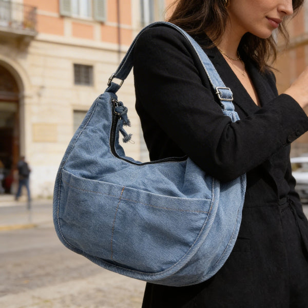 La Amunì - Borsa firmata Gyoiamea jeans denim tracolla sacco spalla