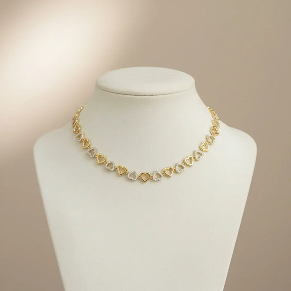 Girocollo Donna con Grande Cuore Brillante e Charms - Acciaio Inox - glitter