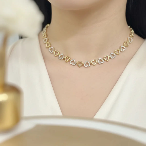 Girocollo Donna con Grande Cuore Brillante e Charms - Acciaio Inox - glitter