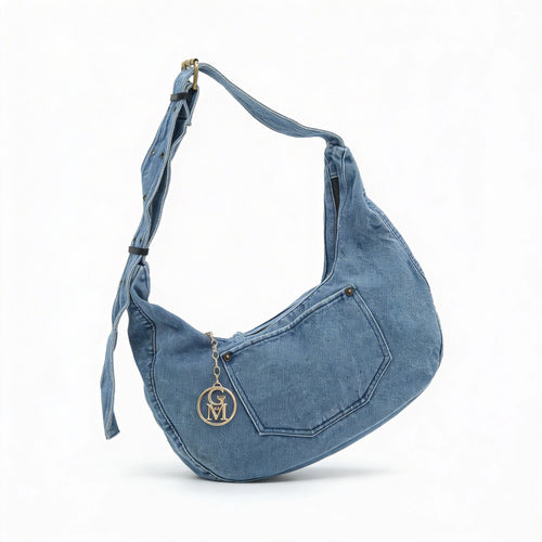 La Luna - Borsa firmata Gyoiamea jeans denim tracolla sacco spalla