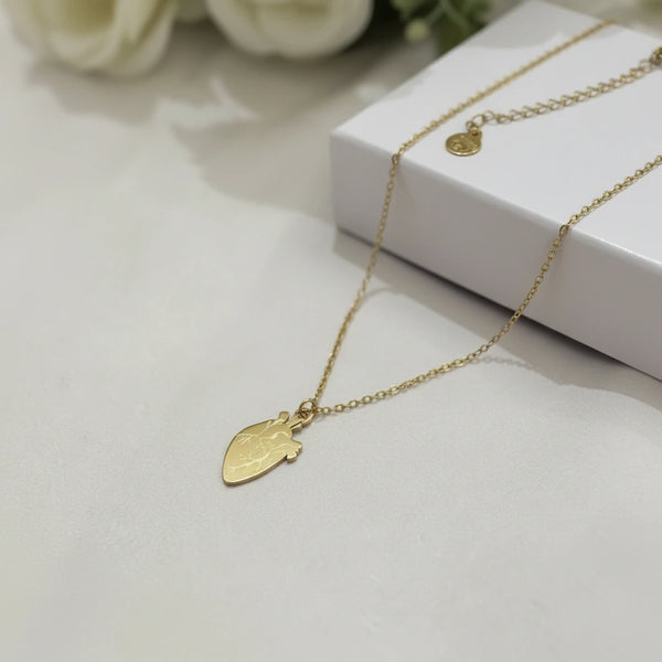 Girocollo collana Donna con cuore anatomico venature oro e argento - Acciaio Inox