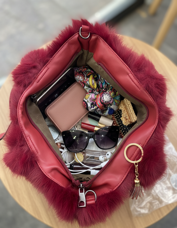 L'orsacchiotta - Borsa firmata Gyoiamea in eco pelliccia morbida teddy pelo a shopping