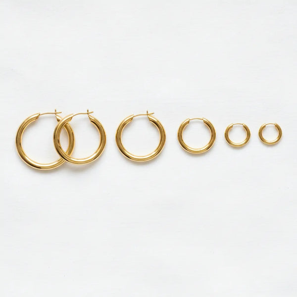 Set 6 Orecchini a Cerchio in Acciaio Inossidabile Oro – 3 Misure (Small, Medium, Large) – Impermeabili e Ipoallergenici