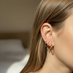 Set 6 Orecchini a Cerchio in Acciaio Inossidabile Oro – 3 Misure (Small, Medium, Large) – Impermeabili e Ipoallergenici