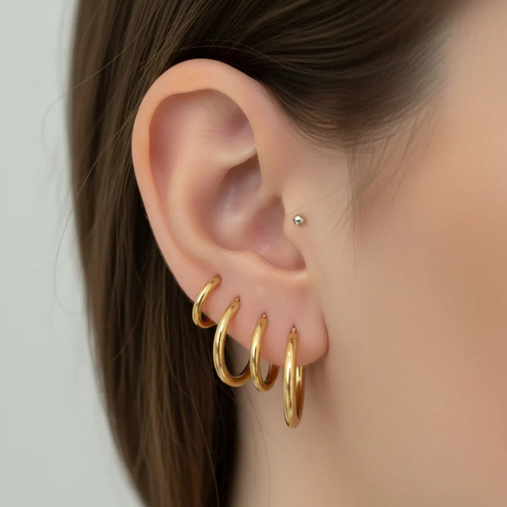 Set 6 Orecchini a Cerchio in Acciaio Inossidabile Oro – 3 Misure (Small, Medium, Large) – Impermeabili e Ipoallergenici