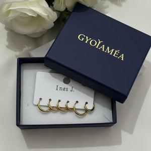 Set 6 Orecchini a Cerchio in Acciaio Inossidabile Oro – 3 Misure (Small, Medium, Large) – Impermeabili e Ipoallergenici