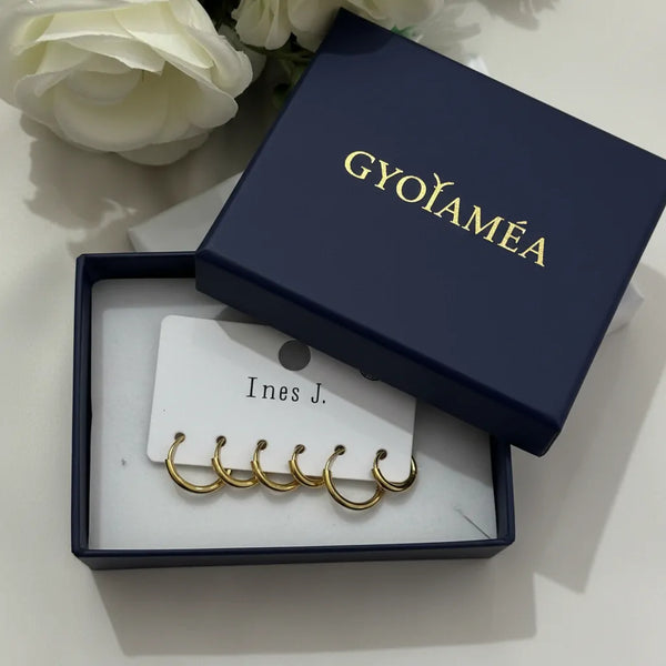 Set 6 Orecchini a Cerchio in Acciaio Inossidabile Oro – 3 Misure (Small, Medium, Large) – Impermeabili e Ipoallergenici