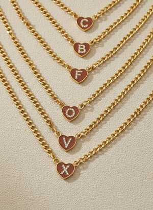 Collana Grumetta con Cuore e Iniziale Brillante Oro e Argento Regolabile (A-Z) acciaio inossidabile