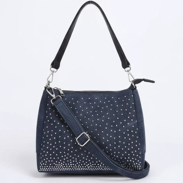 La Saridda - Borsa jeans denim tracolla sacco spalla monomanico strass glitter jeansata