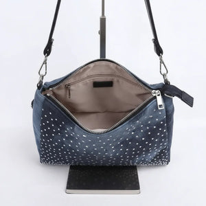 La Saridda - Borsa jeans denim tracolla sacco spalla monomanico strass glitter jeansata