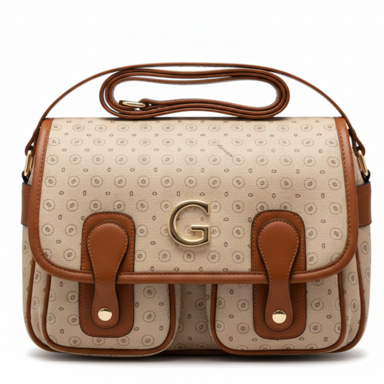 Borsa firmata GAMAYA dimensione grande vintage platta cinghie tracolla donna logo fantasia logata