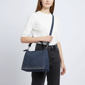 La Saridda - Borsa jeans denim tracolla sacco spalla monomanico strass glitter jeansata