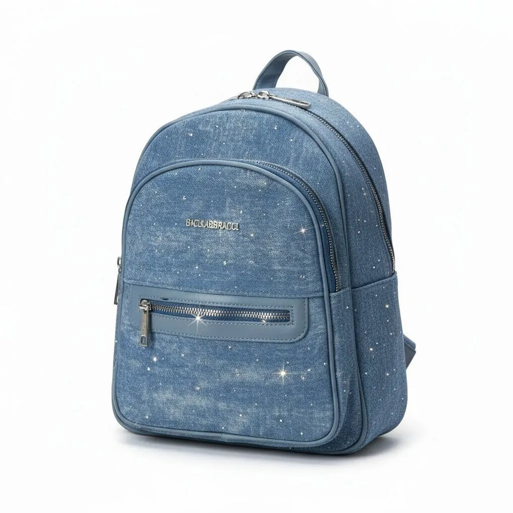 Zaino firmato Baci&abbracci jeans denim zainetto ricamato strass glitter