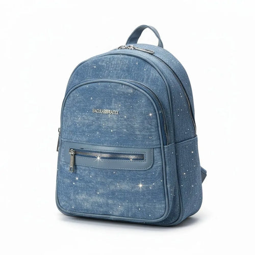 Zaino firmato Baci&abbracci jeans denim zainetto ricamato strass glitter
