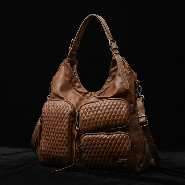 VALENTINI GINO - Borsa multitasche firmata giornaliera elegante 3 zip capiente sacco hobo spalla