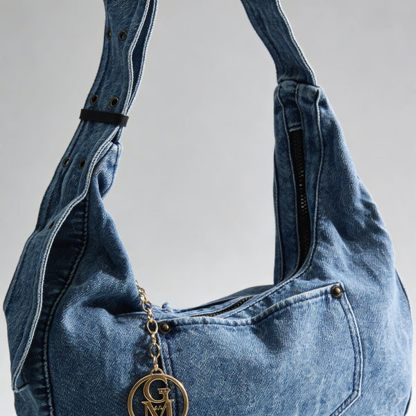 La Luna - Borsa firmata Gyoiamea jeans denim tracolla sacco spalla