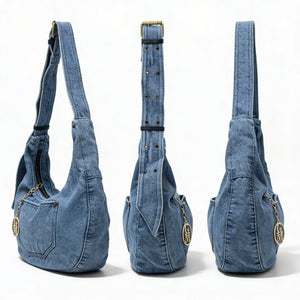 La Luna - Borsa firmata Gyoiamea jeans denim tracolla sacco spalla