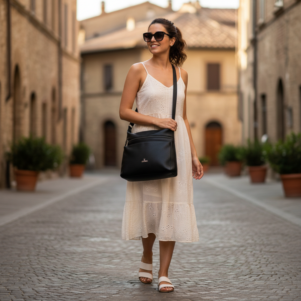 Borsa firmata YYcoveri 2026 multi tasche donna logo zip tracolla unica tinta nuova