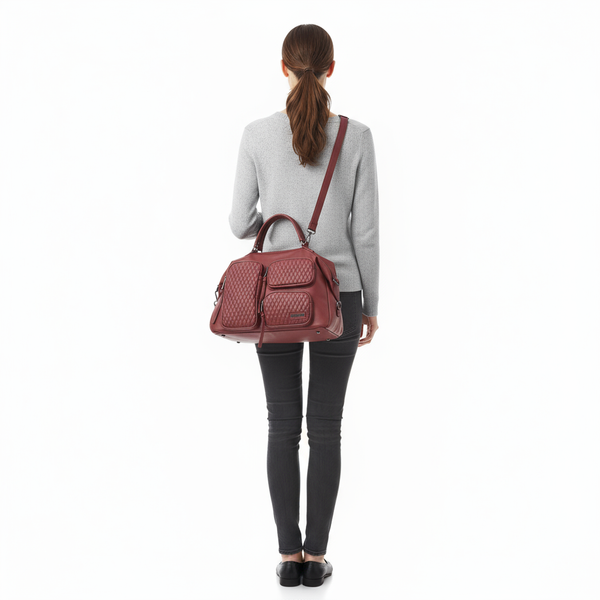 VALENTINI GINO - Borsa multitasche firmata giornaliera elegante 3 zip capiente bauletto trapuntata simil pelle