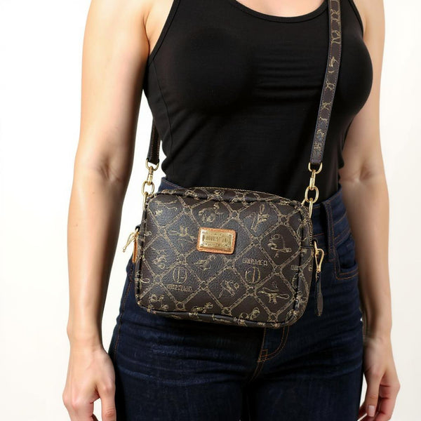 Borsa piccola borsetta firmata Giulia Piarelli eco pelle logo tasche con zip fantasia logo