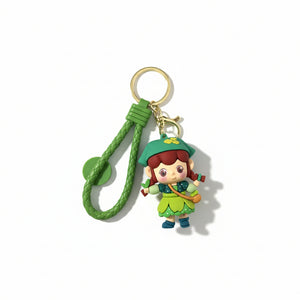 Portachiavi Charm Borsa Personaggio Foresta Verde - Ciondolo in Silicone Kawaii con Cinturino Intrecciato e Moschettone Oro