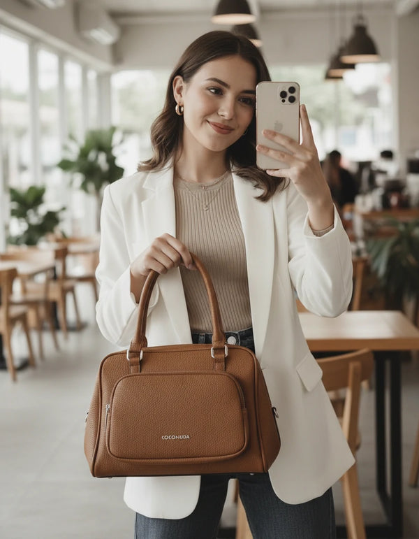 Borsa bauletto firmata COCONUDA a tracolla elegante casual simil pelle martellata