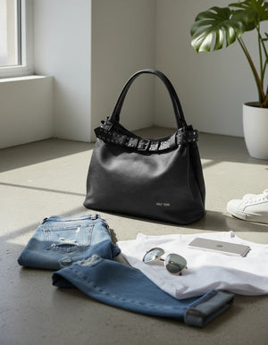 Borsa a sacco shopping firmato SWEET YEARS donna spalla a tracolla simil pelle shopping borchie cintura