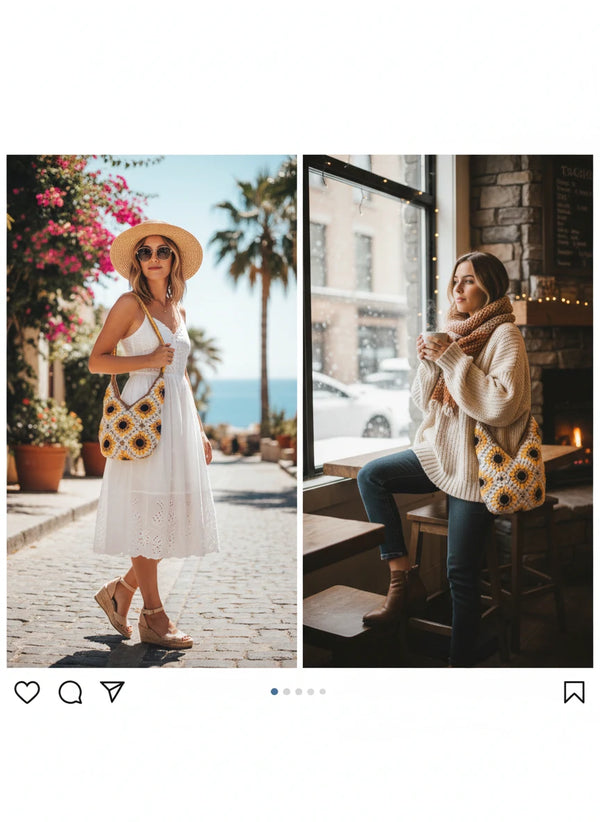 La Girasole- Borsa bag firmata borsetta chiusura a zip uncinetto fantasia