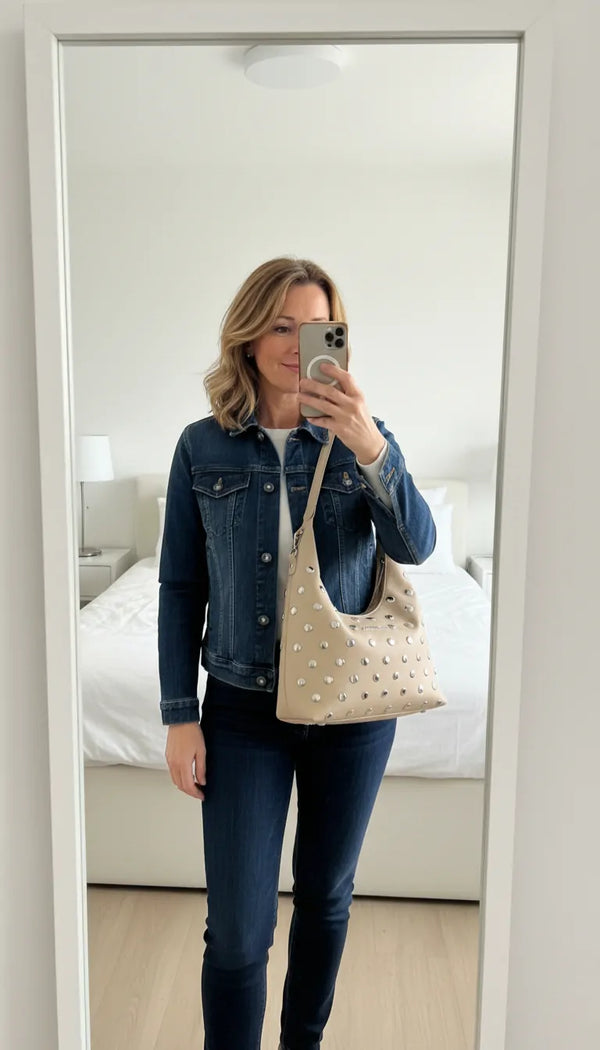 Gian Marco Venturi- Borsa Donna sacco grande Hobo Casual borche borchiata rock