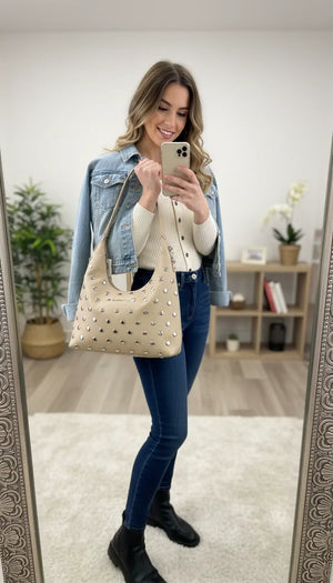 Gian Marco Venturi- Borsa Donna sacco grande Hobo Casual borche borchiata rock