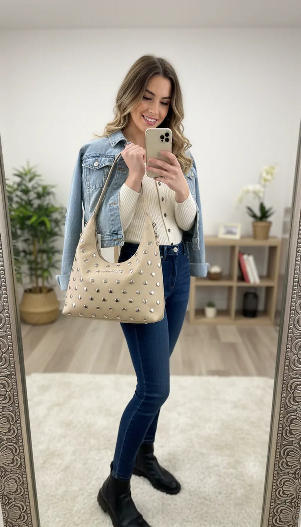 Gian Marco Venturi- Borsa Donna sacco grande Hobo Casual borche borchiata rock