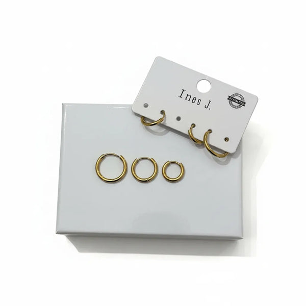 Set 6 Orecchini a Cerchio in Acciaio Inossidabile Oro – 3 Misure (Small, Medium, Large) – Impermeabili e Ipoallergenici